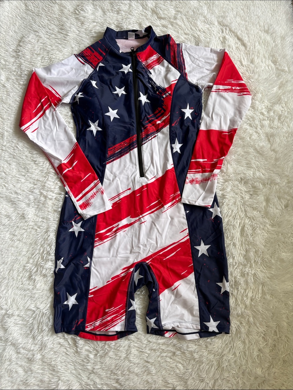 Light Flaws American Flag One Piece Swim Romper Long Sleeve Size XL From Amazon
